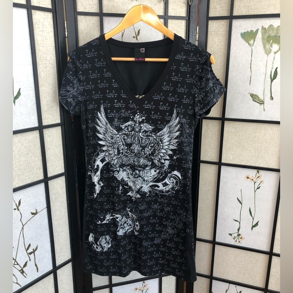 4 for 25$ Long T-Shirt / Mini Dress. Cut Out Woven Lacing. Size Large. - Picture 2 of 10